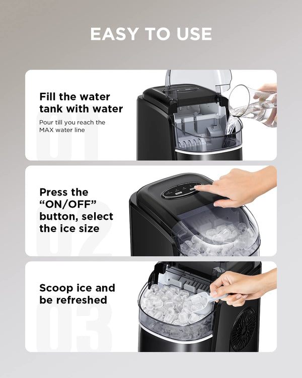 Ice Maker Machine for Countertop, 9 Cubes Ready in 6 Mins, Self-Cleaning Ice Machine with Ice Scoop and Basket, 2 Sizes of Bullet Ice for Home Kitchen Office Bar Party, Black (WSIM03)