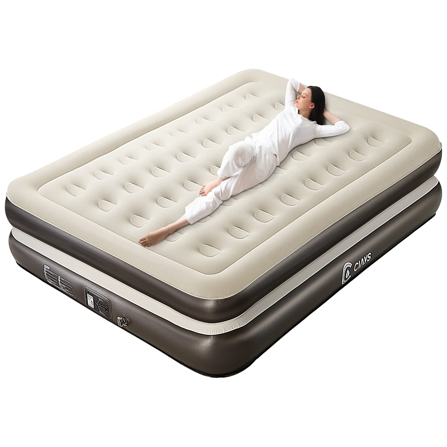 Air Mattress Queen with Built-in Pump, Double High Blow Up Mattress with Carrying Bag, Inflatable Air Bed for Guests, Family, Brown Brown Queen