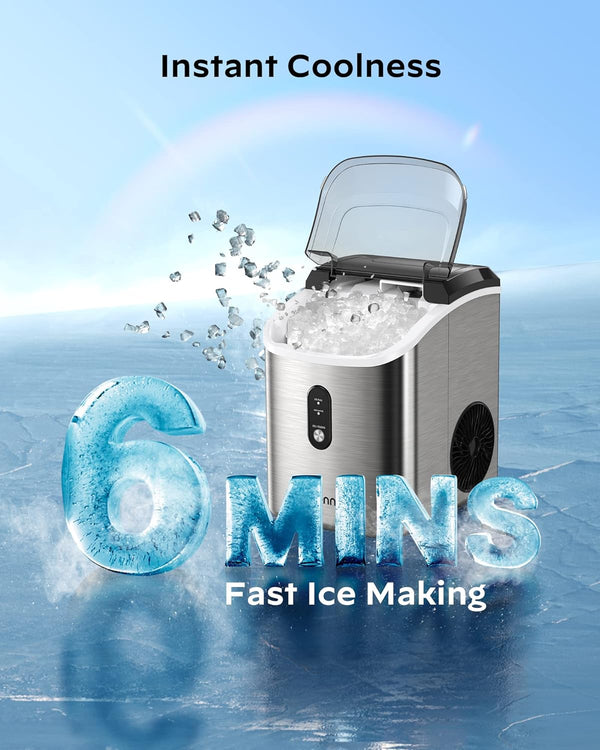 Nugget Countertop Ice Maker - Chewable Pellet Ice Machine with Self-Cleaning Function, 33lbs/24H, Sonic Ice Makers for Home Kitchen Office, Stainless Steel