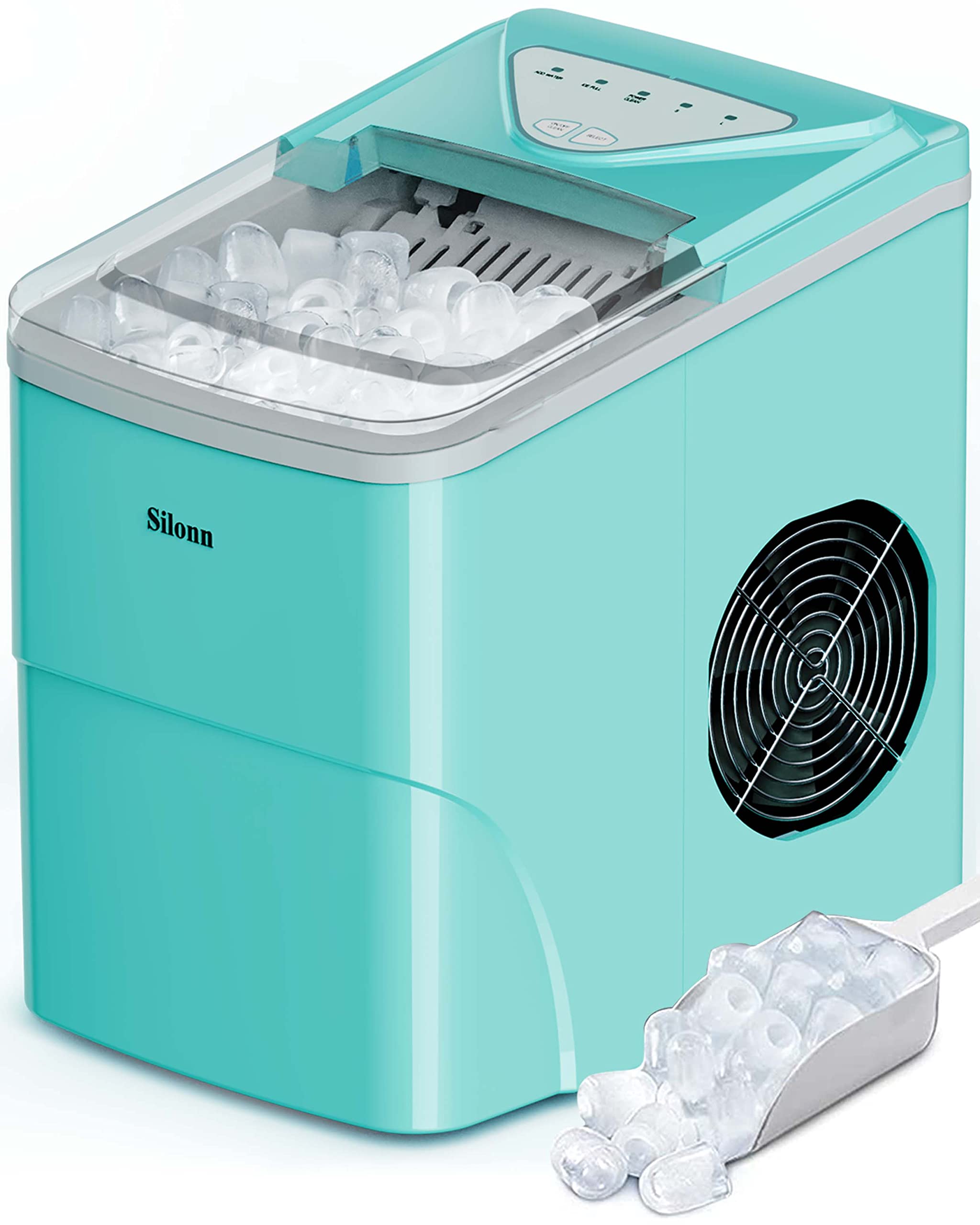 Ice Makers Countertop, 9 Cubes Ready in 6 Mins, 26lbs in 24Hrs, Self-Cleaning Ice Machine with Ice Scoop and Basket, 2 Sizes of Bullet Ice for Home Kitchen Office Bar Party Green