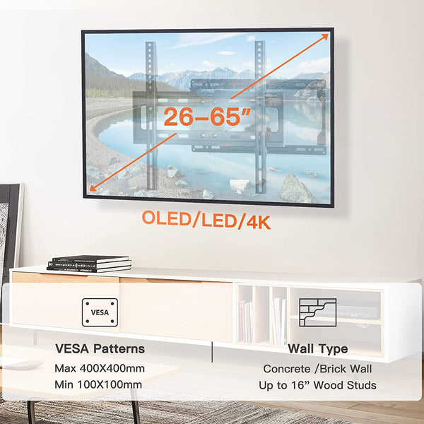 Full Motion TV Wall Mount for 26-65 inch TVs, TV Bracket Supports Swivel Articulating Level Extension Tilt Arms, Max VESA 400x400mm up to 99lbs, 16" Wood Studs, PGMFK4