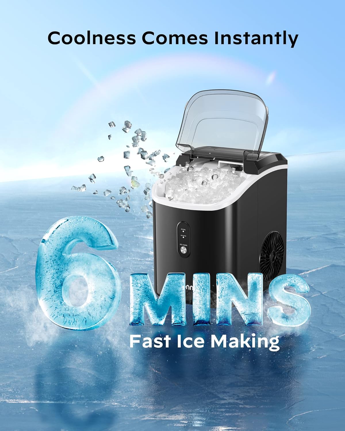 Nugget Ice Maker Countertop - 33lbs/24H,  Pebble Ice Maker Machine with Self-Cleaning Function, Ice Makers for Home Kitchen Office,Black