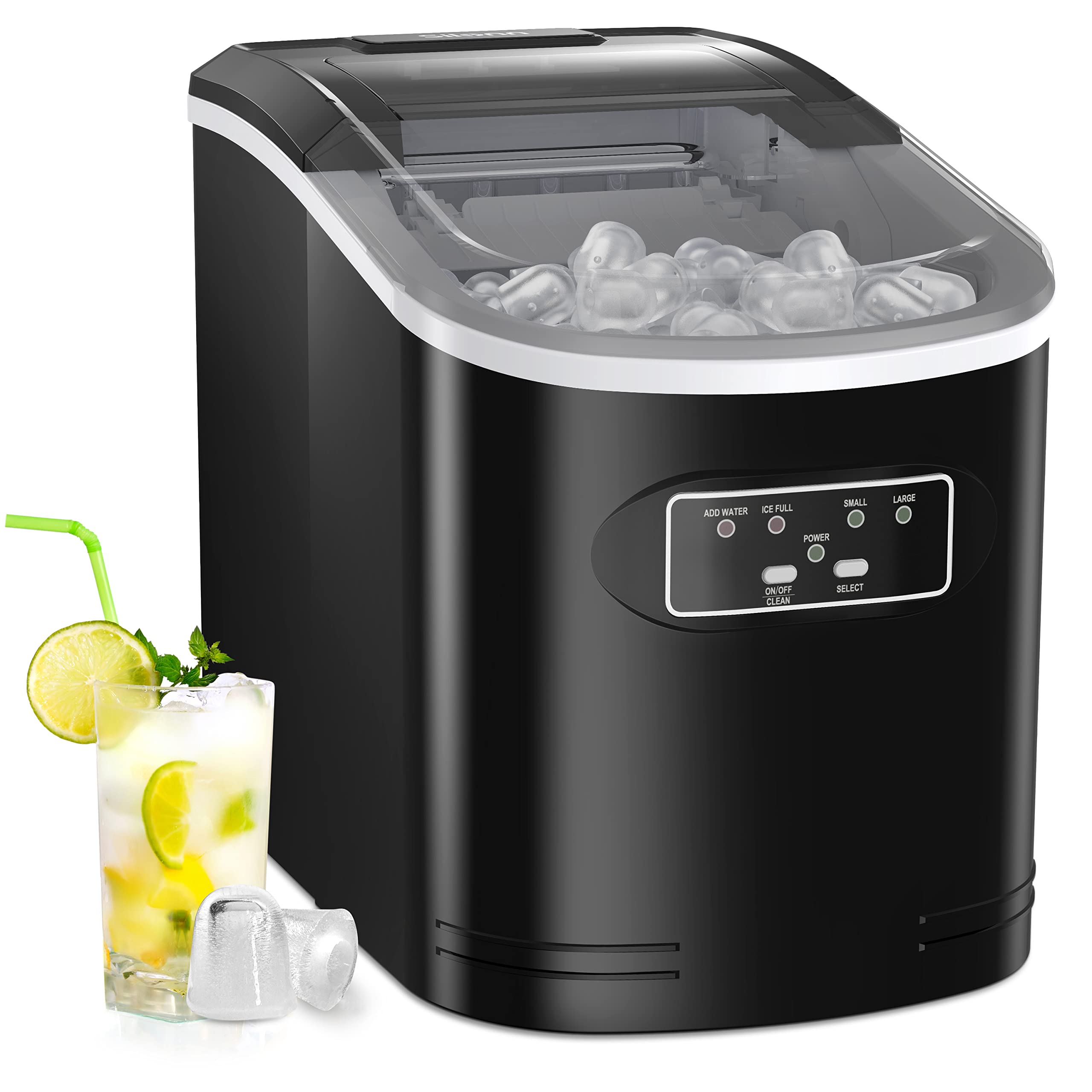 Ice Maker Machine Countertop, 26 lbs in 24 Hours, 9 Cubes Ready in 6 Mins, Self-Clean Ice Maker Compact Portable Ice Maker with Ice Scoop and Basket, Black