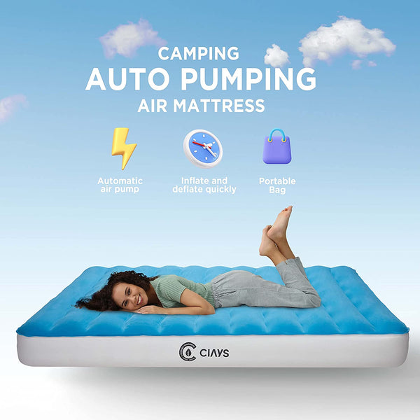 Ciays Air Mattress with Built-in Pump, Elevated Blow Up Mattress with Carrying Bag for Home and Camping, Flocked Top Inflatable Air Bed for Guests, Family