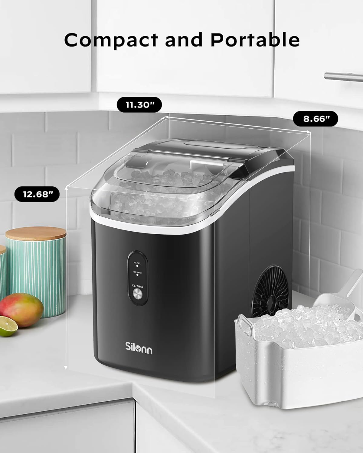 Nugget Ice Maker Countertop - 33lbs/24H,  Pebble Ice Maker Machine with Self-Cleaning Function, Ice Makers for Home Kitchen Office,Black