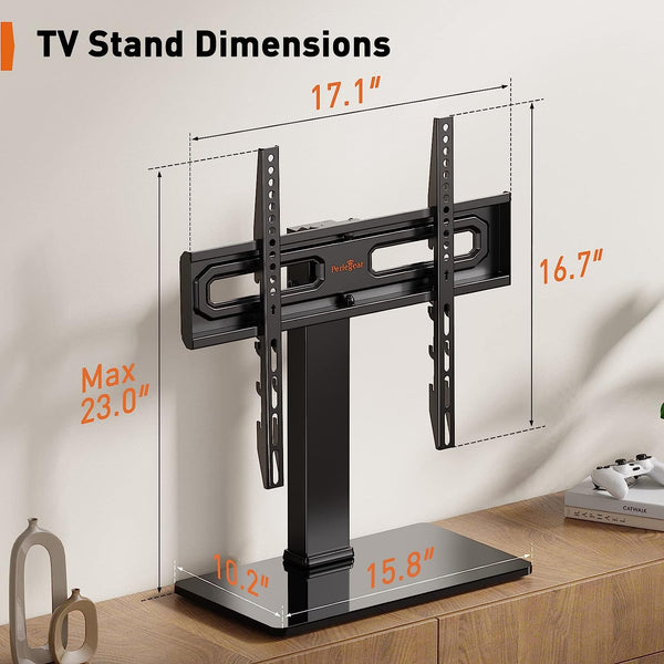 Universal Swivel TV Stand for 32–60 Inch LCD/LED/OLED TVs up to 88 lbs, Tabletop TV Mount Stand with Tempered Glass Base, Height Adjustable TV Base with Tilt, Max VESA 400x400mm, PGTVS25