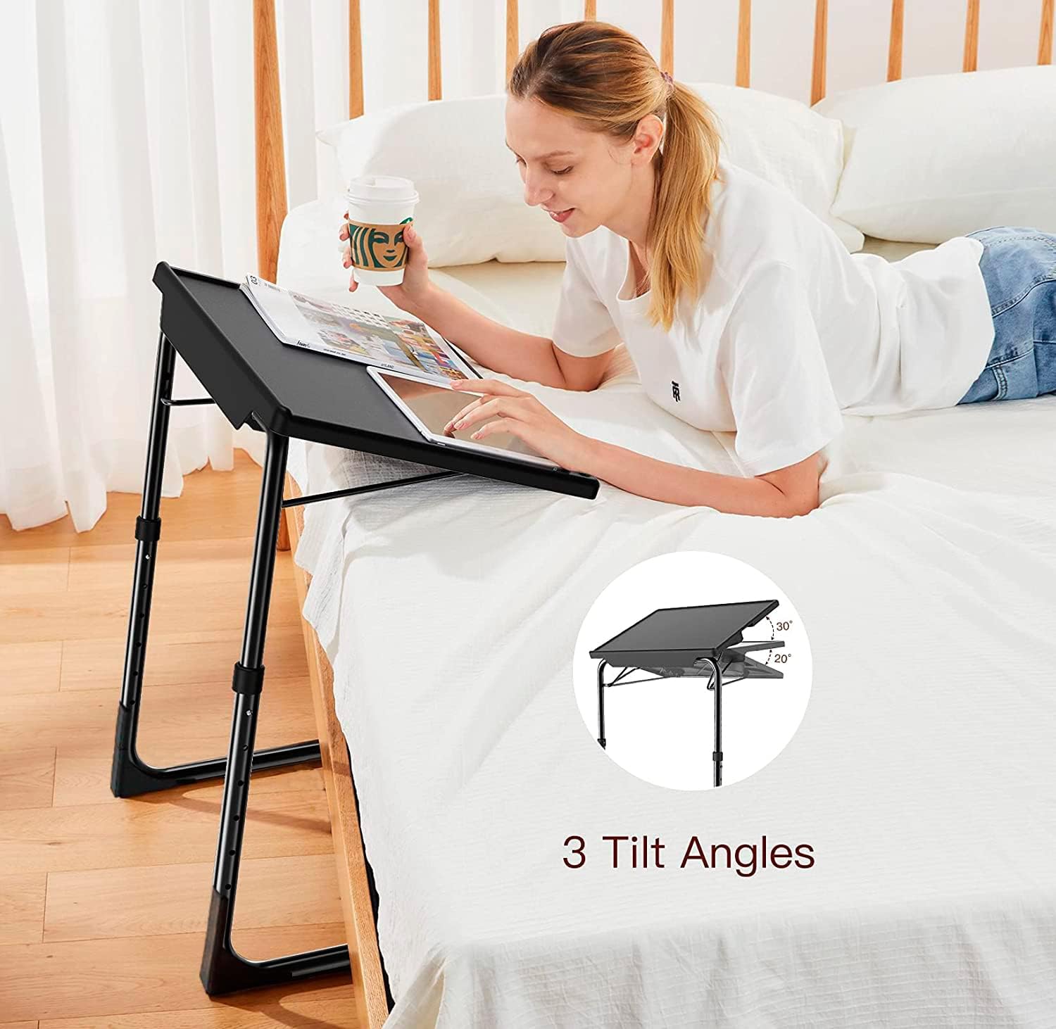 TV Tray Table, Folding TV Dinner Table Comfortable Folding Table with 3 Tilt Angle Adjustments for Eating Snack Food, Stowaway Laptop Stand 1 Pack