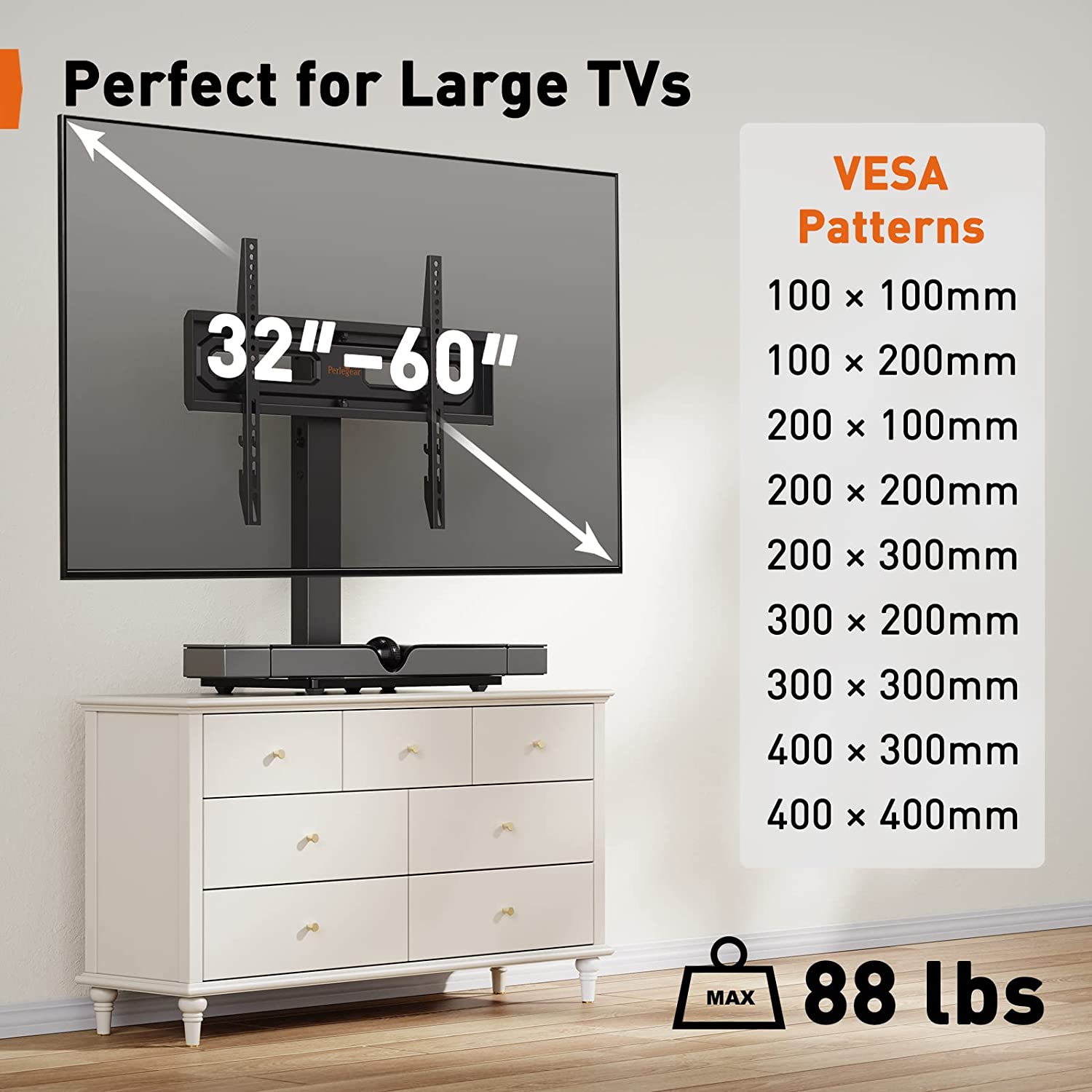 Universal Swivel TV Stand for 32–60 Inch LCD/LED/OLED TVs up to 88 lbs, Tabletop TV Mount Stand with Tempered Glass Base, Height Adjustable TV Base with Tilt, Max VESA 400x400mm, PGTVS25