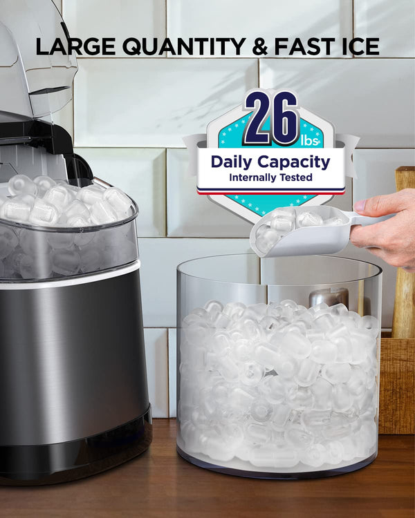 Ice Maker Machine for Countertop, 9 Cubes Ready in 6 Mins, Self-Cleaning Ice Machine with Ice Scoop and Basket, 2 Sizes of Bullet Ice for Home Kitchen Office Bar Party, Black (WSIM03)