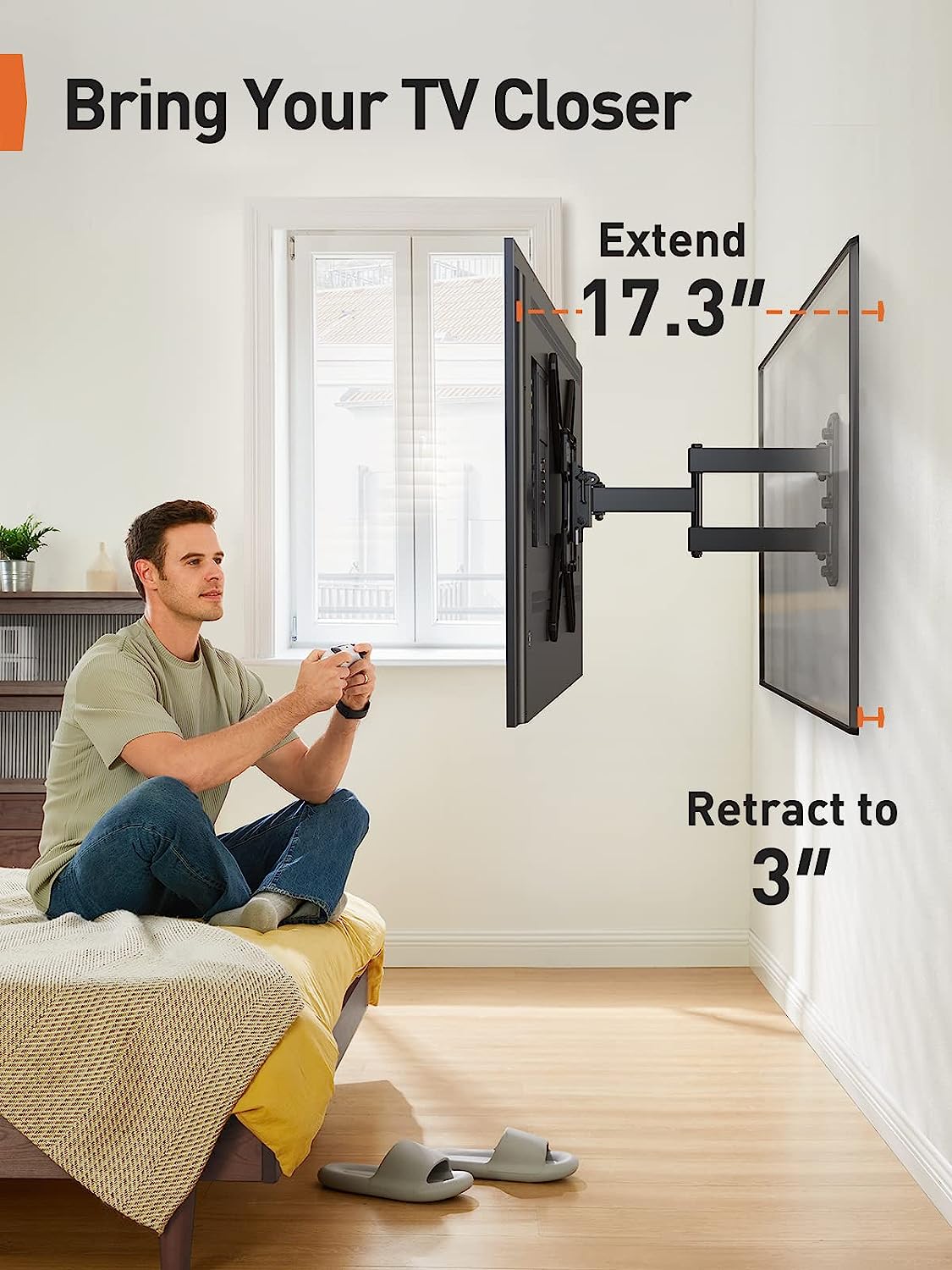 UL Listed Full Motion TV Mount for Most 26–60 inch Flat or Curved TVs up to 82 lbs, Wall Mount TV Bracket with Articulating Arms, Tool-Free Tilt, Swivel, Extension, Max VESA 400x400mm, PGMF3