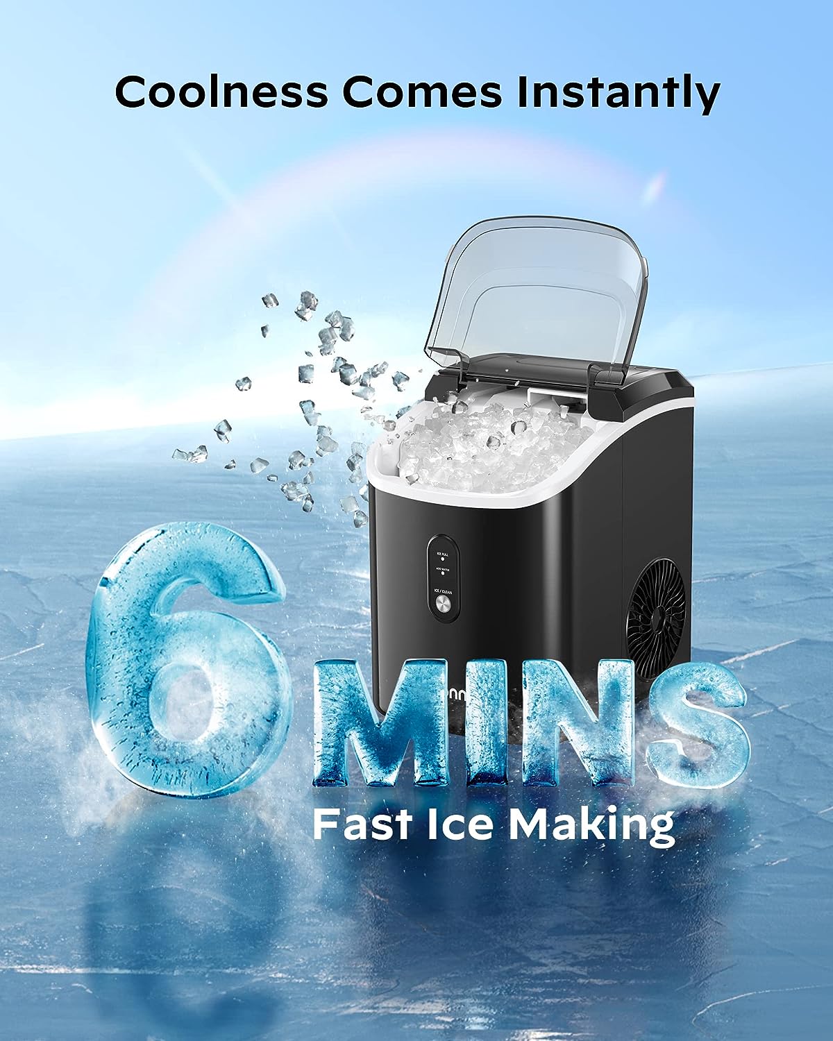 Nugget Countertop Ice Maker -Chewable Pellet Ice Machine with Self-Cleaning Function, 33lbs/24H, Sonic Ice Makers for Home Kitchen Office, Black