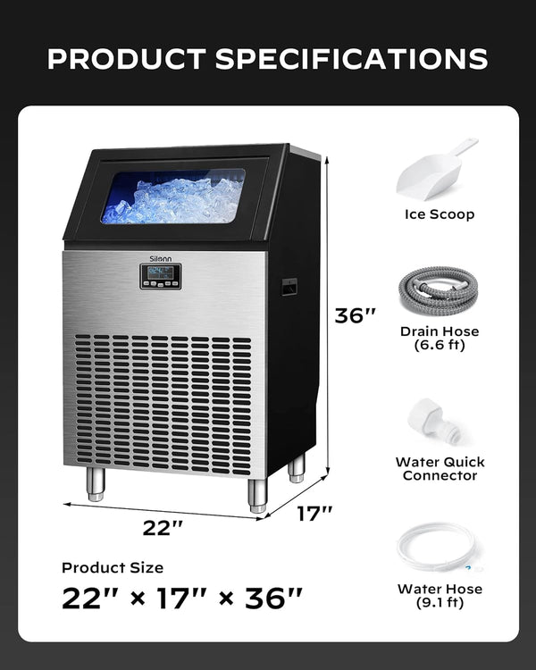 Commercial Ice Maker, Creates 200lbs in 24H, 48lbs Ice Storage Capacity, Stainless Steel Freestanding Ice Maker Machine with Auto Self-Cleaning for Home Office Bar Parties (SLIM13T)