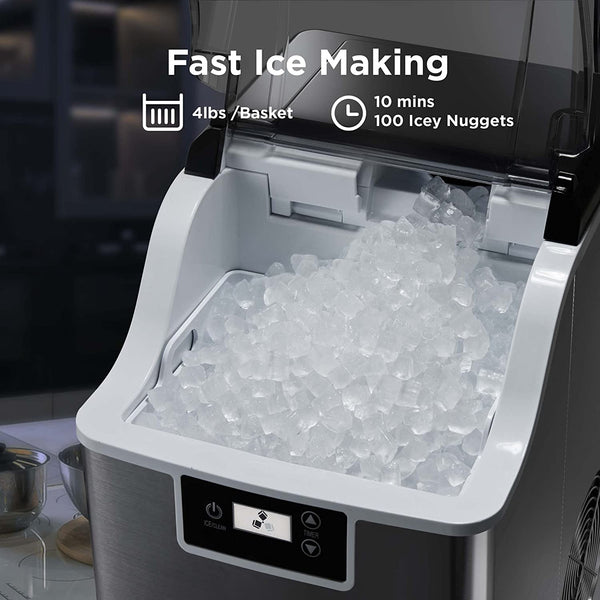 Countertop Nugget Ice Maker, Pebble Ice Maker Machine, 44lbs of Ice Per Day, Automatic Timer & Self-Cleaning, Pellet Ice Maker for Home Office Bar Party