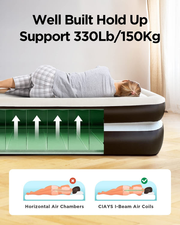 Air Mattress with Built-in Pump, Double High Blow Up Mattress Twin with Carrying Bag, Inflatable Air Bed for Guests, Family, Brown Brown Twin