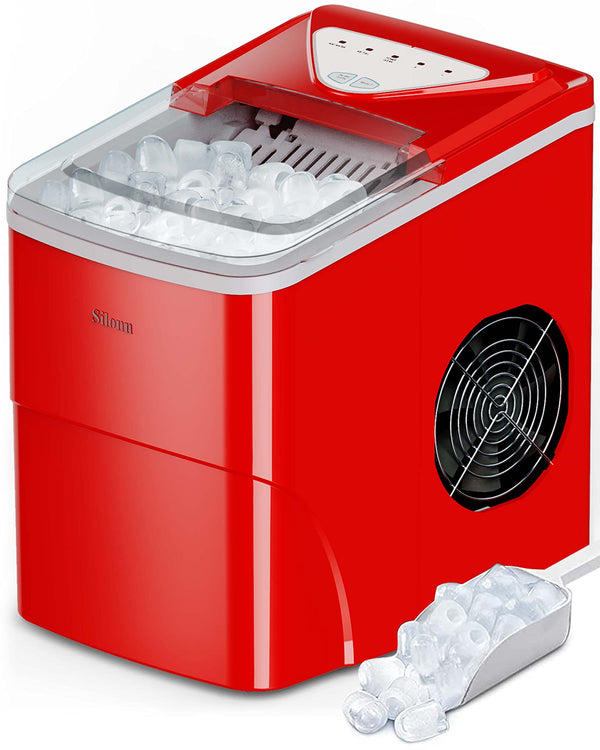 Ice Makers Countertop, 9 Cubes Ready in 6 Mins, 26lbs in 24Hrs, Self-Cleaning Ice Machine with Ice Scoop and Basket, 2 Sizes of Bullet Ice for Home Kitchen Office Bar Party Red