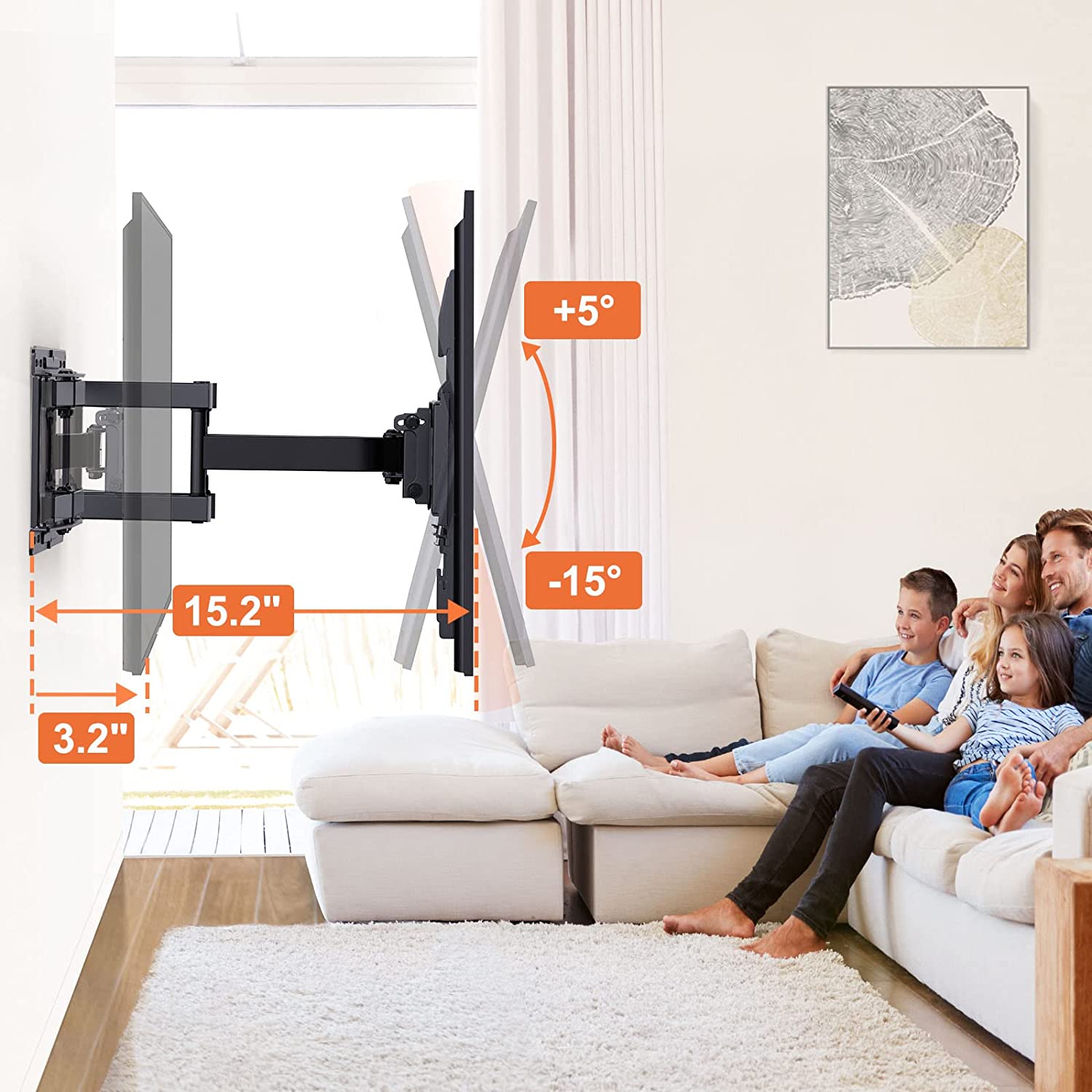 Full Motion TV Wall Mount for 26-65 inch TVs, TV Bracket Supports Swivel Articulating Level Extension Tilt Arms, Max VESA 400x400mm up to 99lbs, 16