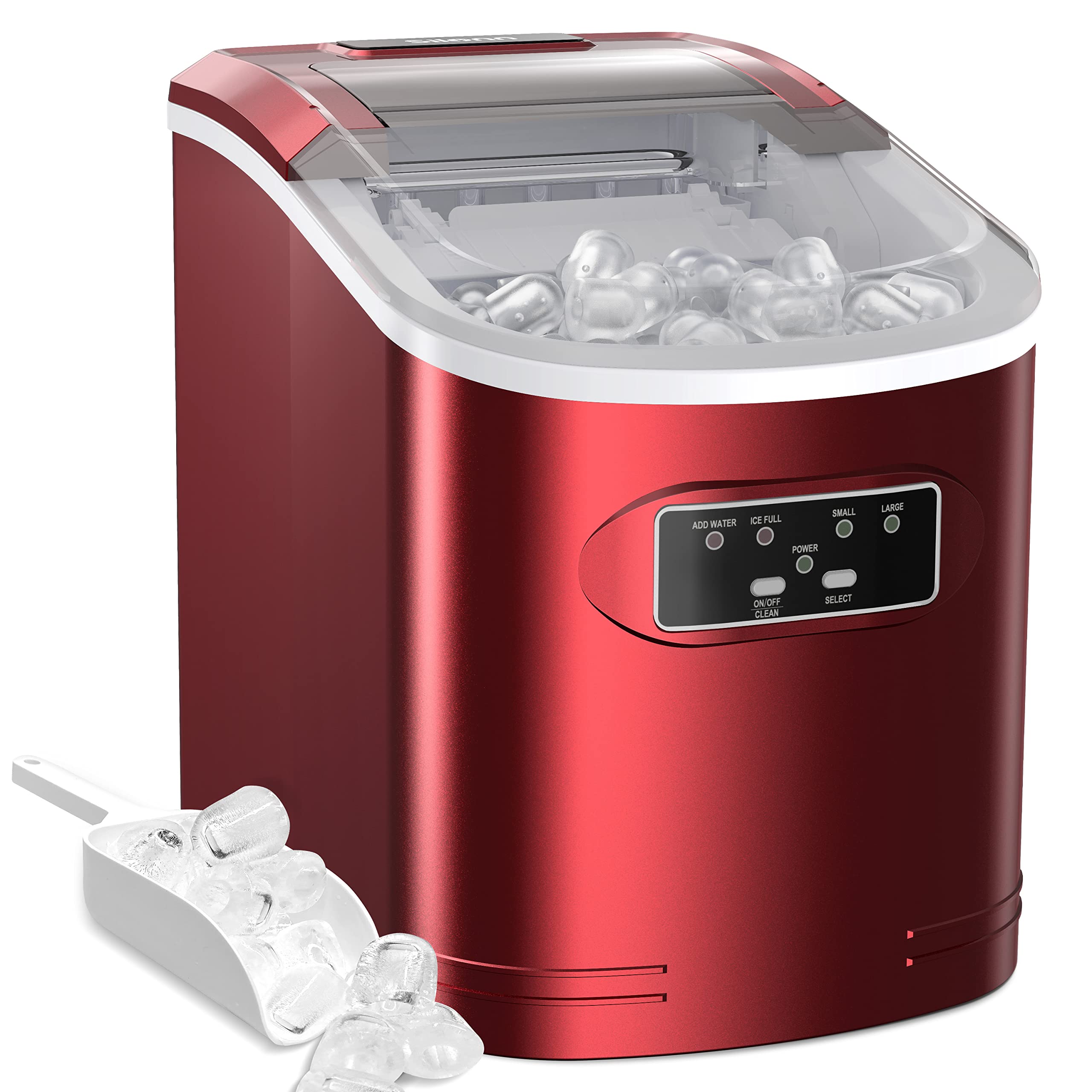 Ice Maker Machine Countertop, 26 lbs in 24 Hours, 9 Cubes Ready in 6 Mins, Self-Clean Ice Maker Compact Portable Ice Maker with Ice Scoop and Basket, Red