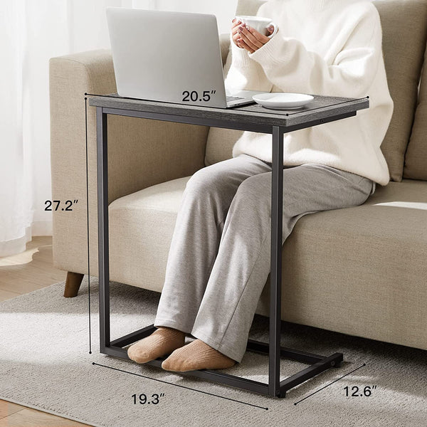 Pipishell End Table Living Room, C Shaped End Table 27 inches High, Side Table for Couch Slide Under, C Table Sofa Side End Table, Grey