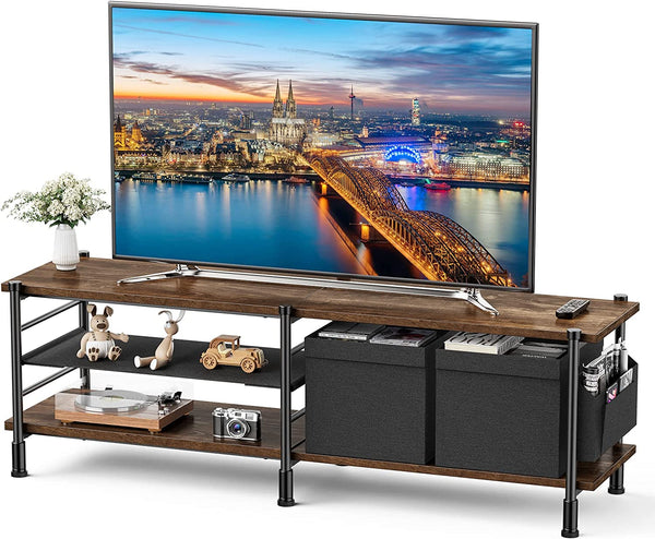 TV Stand with Storage for TV up to 65 Inch, TV Console with Side Pocket & Detachable Fabric Drawers,Television Stand with 3-Tier Open Storage Shelves & Metal Frame for Living Room, PIRTS01WN