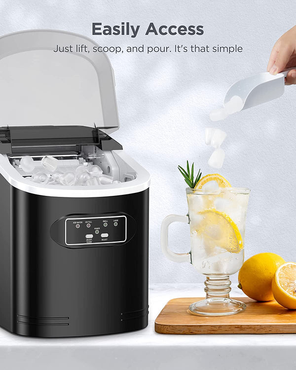 Ice Maker Machine Countertop, 26 lbs in 24 Hours, 9 Cubes Ready in 6 Mins, Self-Clean Ice Maker Compact Portable Ice Maker with Ice Scoop and Basket, Black