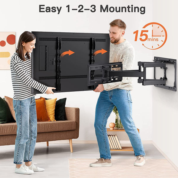 Full Motion TV Wall Mount for 26-65 inch TVs, TV Bracket Supports Swivel Articulating Level Extension Tilt Arms, Max VESA 400x400mm up to 99lbs, 16" Wood Studs, PGMFK4