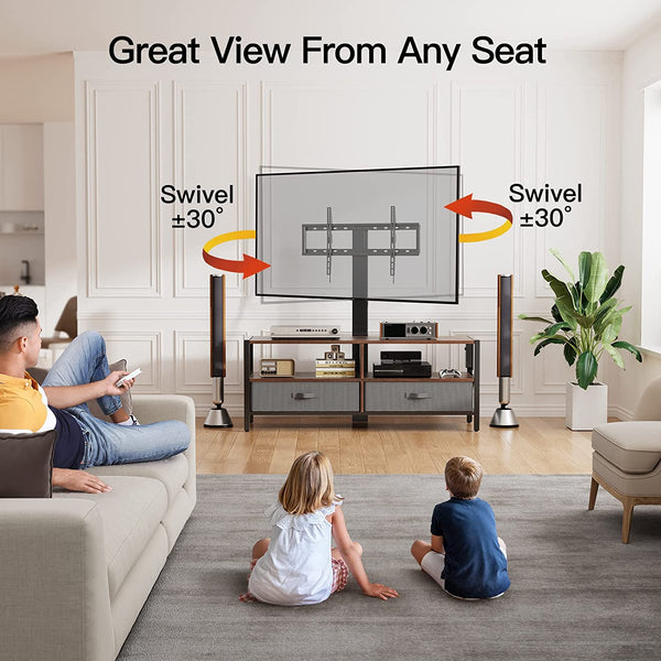 TV Stand with Mount for 37-75 inch TVs, Swivel Floor TV Stand with Storage & Power Outlet, Swivel TV Stand Mount for Living Room, Bedroom, Holds up to 110 lbs, Max VESA 600x400mm, PIRTS03WN