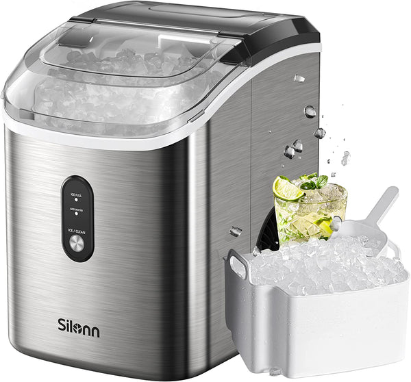 Nugget Ice Maker Countertop Pebble Ice Maker Machine with Self-Cleaning Function, 33lbs/24H, Ice Makers for Home/Kitchen/Office, Stainless Steel